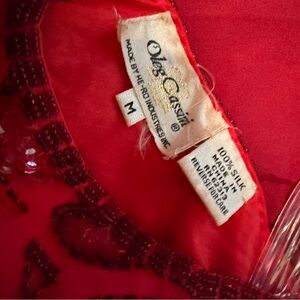 Oleg Cassini Red Silk Dress with Beadwork